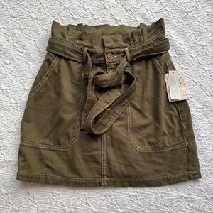 Free People Olive Green Paperbag Waist Mini Skirt